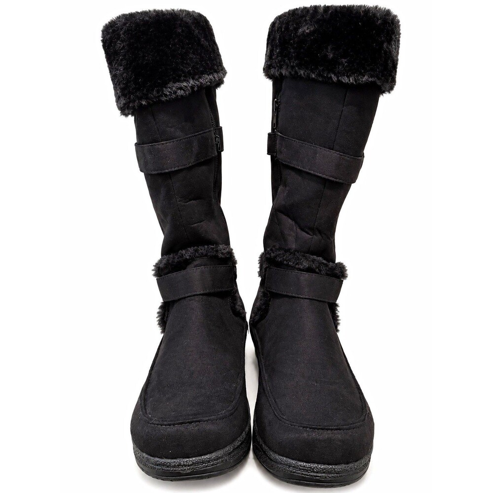 Relativity Sunburst Women's Black Knee High Zip Faux Fur Trim Boots 9.5